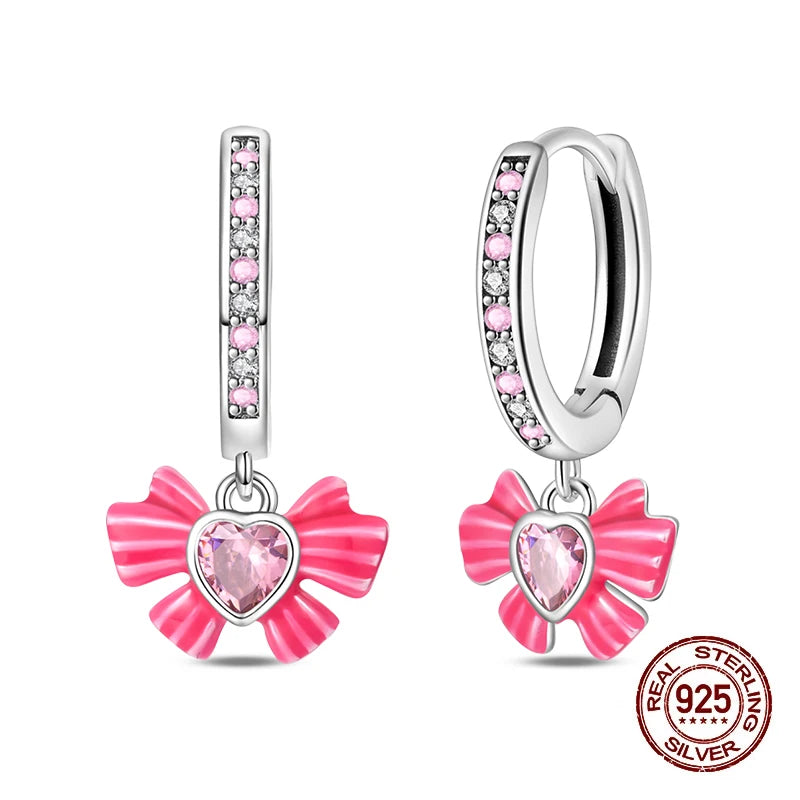 Sweet Bows Earrings 925 Silver Shining Heart Shaped Zircon Hoop Earrings For Women Engagement Birthday Proluxy Fine Jewelry Gift