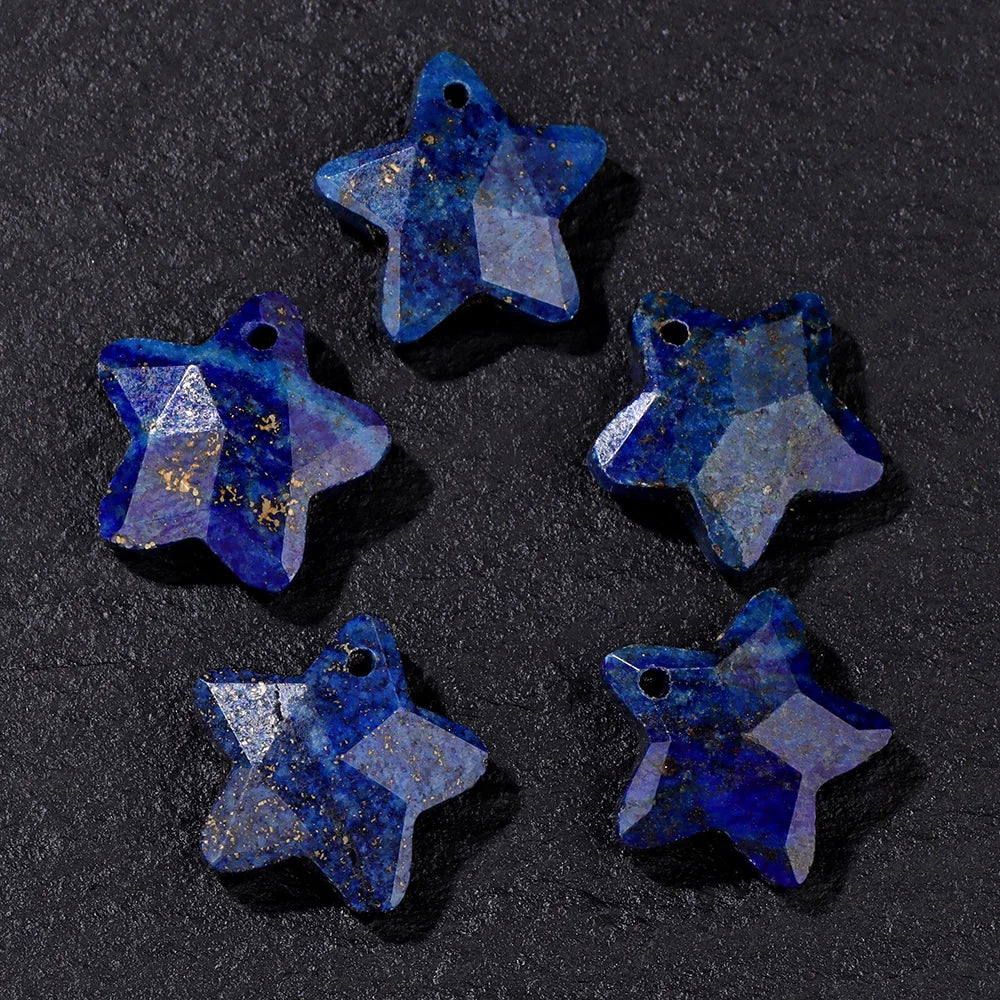 14MM Natural Faceted Stone Pendant Five Star Shape Amethysts Amazonite Quartz Charm Bead For Earrings Bracelets Necklace DIY