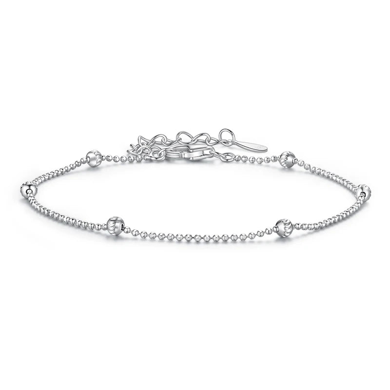 BAMOER 925 Sterling Silver Adjustable Beads Bracelet Carved Round Charm Wrist Chain for Girls Lightweight Cute Gift Fine Jewelry