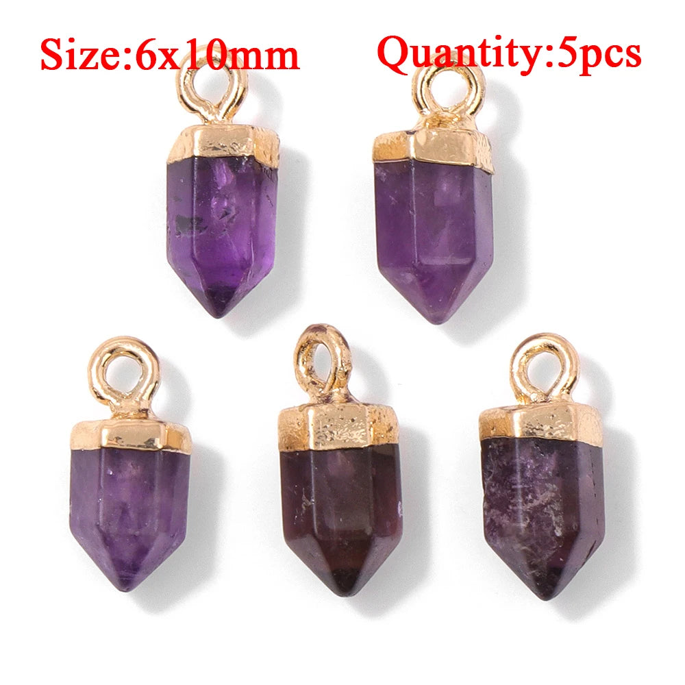 Wholesale Natural Amethyst Pendant Connector Reiki Hexagon Sun Bag Sun Stone Charm For Handmade Women Necklace Bracelet Jewelry
