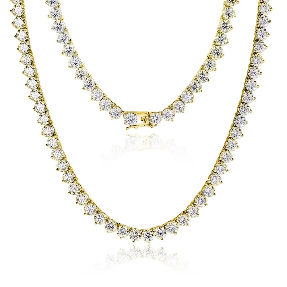 KNOBSPIN 3 Claw D VVS1 Moissanite Tennis Necklace 3/4/5mm GRA Certified Lab Diamond Solid s925 Silver GRA Necklace for Women Man