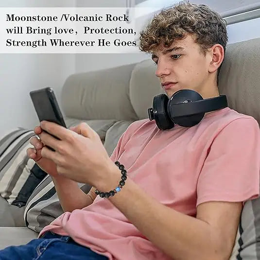 Natural Gemstone Bracelet for Son Kids Teen Boys Gift Ideas 13 15 16 18 Year Old Birthday Boys Easter Basket Stuffers Stocking