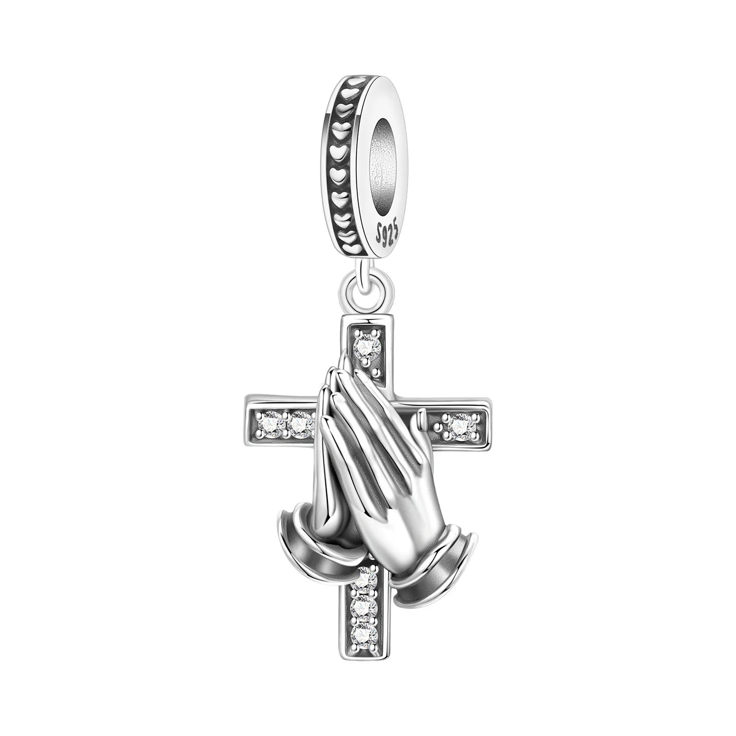 PANPOKI 925 Sterling Silver Prayer Hand Cross Beads Original Pendants Bracelet Charm Jewelry Party DIY Trendy Gifts