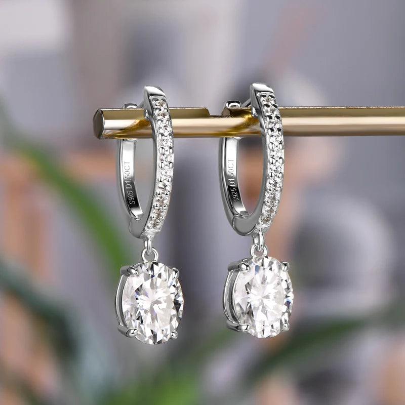 OXTAO Hoop Earings 100% 925 Sterling Silver Oval Cut D Moissanite Drop Dangle Earrings Huggie Wedding Jewelry Gift Wholesale