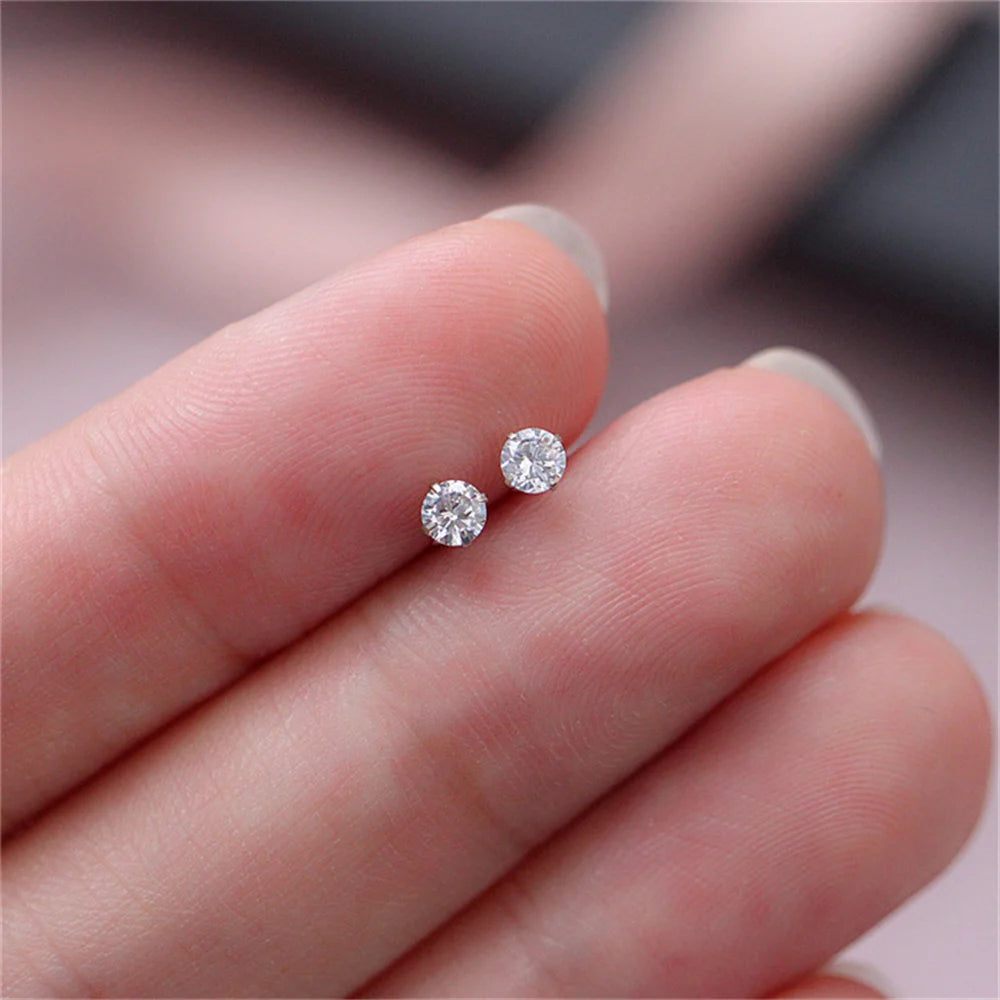 Men's Zircon Silver Color Stud Earrings Hip Hop Rhinestone Earring For Women Men's Street Jewelry Elegant Fashion Accessories