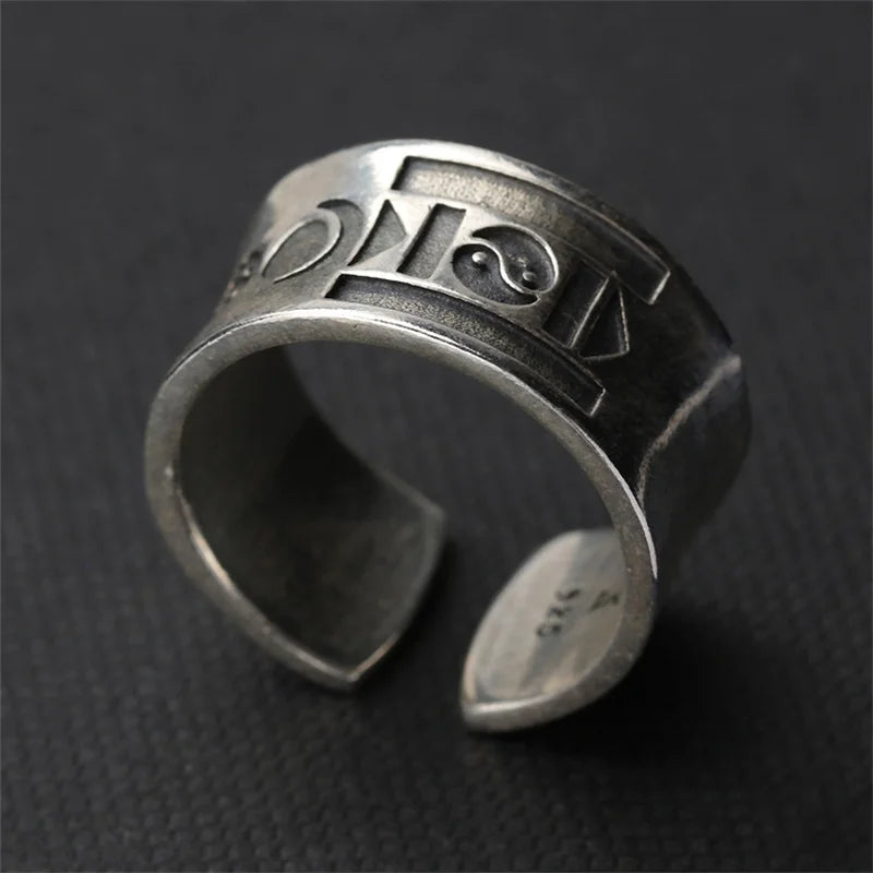 Personalized Ring 925 Silver Men Jewelry Adjustable Simple Ethnic Style  Men Index Finger Ring Trendy Letter Hand Ornament