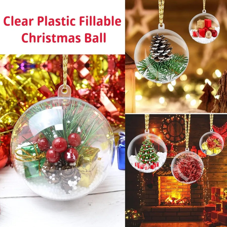 20 Pcs 80mm Clear Plastic Fillable Christmas Ball Ornaments 3.15'' Shatterproof DIY Craft Decorations for Holiday Wedding Birth