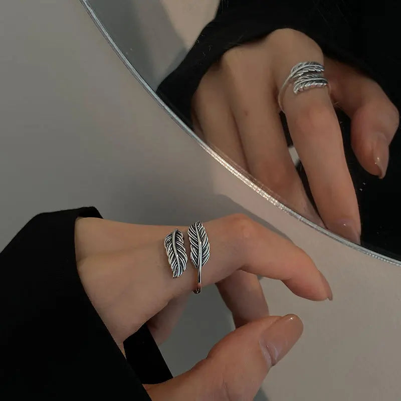 Buyee 925 Sterling Silber Kleiner Ring Finger Ausgezeichnete Feder Süß Offener Ring für Frau Mode Party Feiner Schmuck Kreis Geschenk