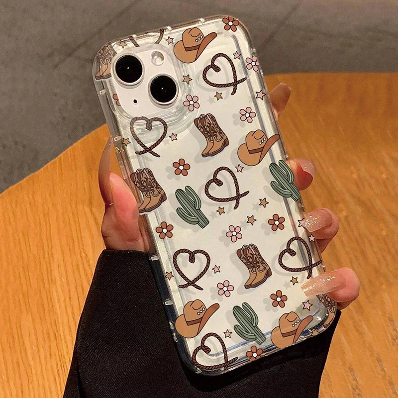 Cute Cartoon Flowers Cow Print Clear Phone Case For iPhone 11 12 13 14 15 16 Pro Max Mini XR XS X 7 8 Plus SE2020 Silicone Cover
