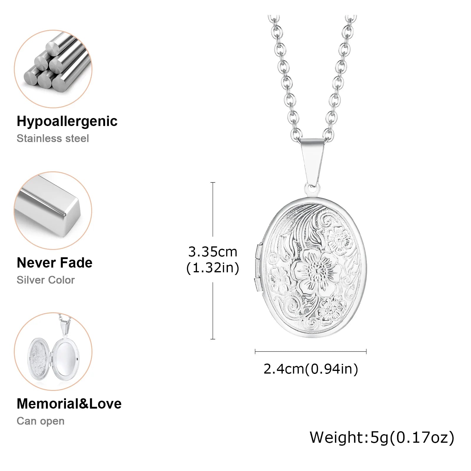 Vnox Light Heart Locket Pendants for Women Men Openable Photo Frame Glossy Stainless Steel Necklaces Family Love Collar