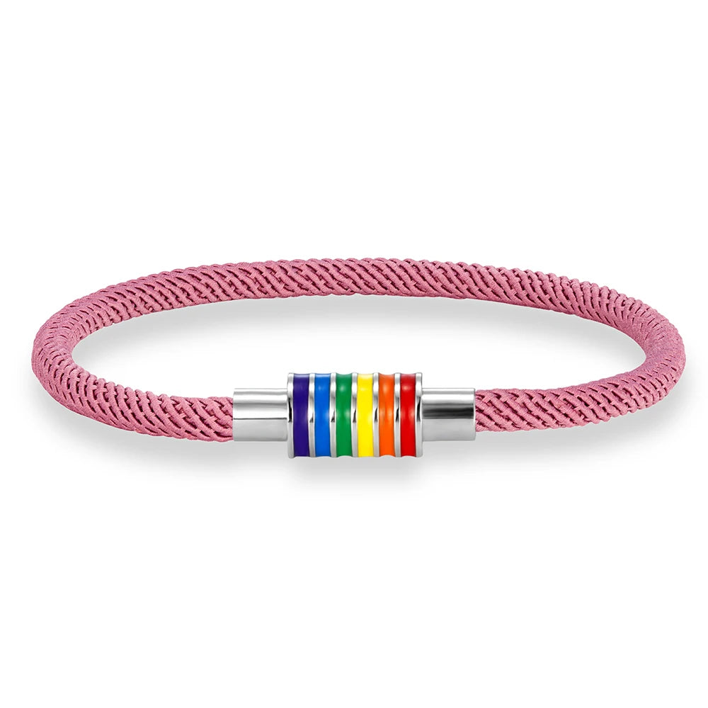 MKENDN Minimalist Rope Bracelet Unisex Stainless Steel Rainbow Clasp Waterproof Natuical Rope Braslet Gift For Lovers LGBT