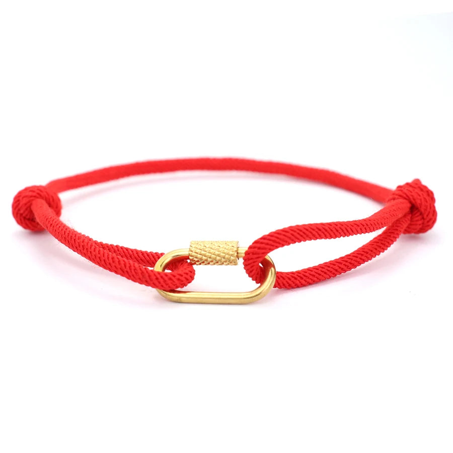 Noter New Handmade Rope Bracelet Men Gold Color Stainless Steel Mountaineering Buckle Cool Riding Accessories Hombre Pulseria