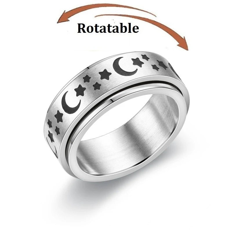 Silver Color Spinning Anxiety Rings for Men Women Star Moon Relaxing Ring 2025 Stainless Steel Anti Stress Rings Knuckle Jewelry