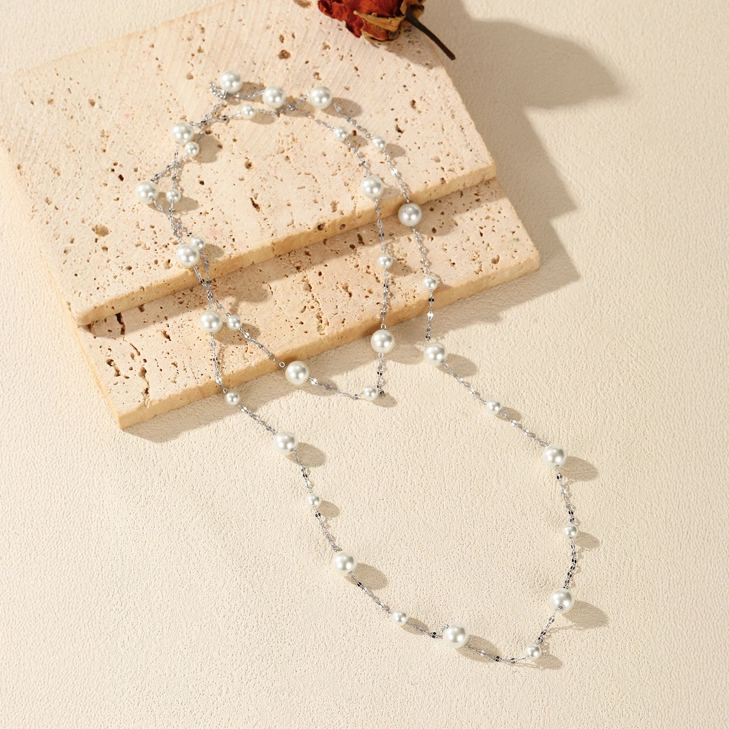 MODIAN 925 Sterling Silver Elegant Crystal Pearls Y-Shaped Necklace  Winter Weater Long Chain Necklace For Women Dating Jewelry