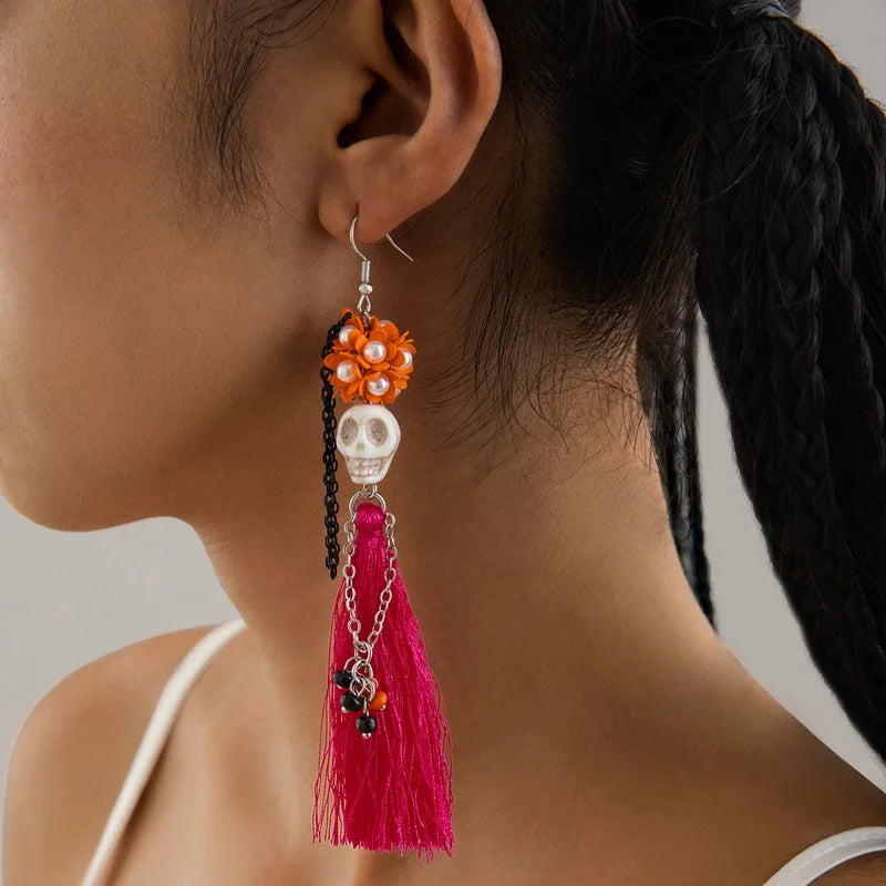 Gothic Punk Halloween Skeleton Dangle Earrings For Women Ethnic Creative Long Tassel Bohemian Fringe Earring Festival Jewelry