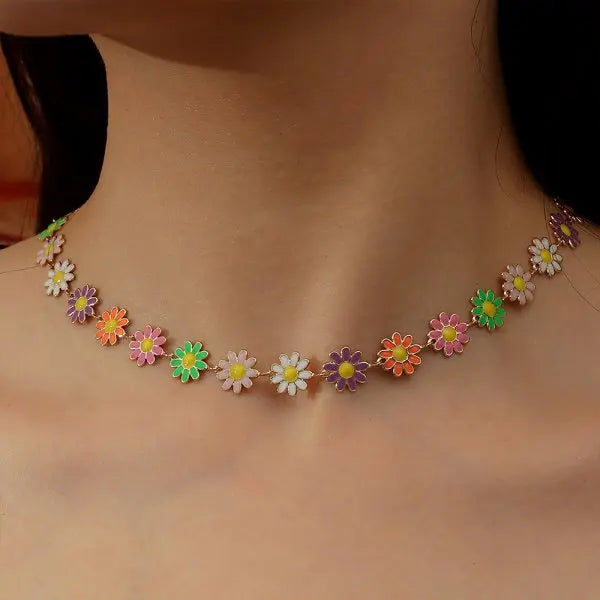 New Double Layer Daisy Flower Clavicle Chain Necklace for Women Korean Butterfly Evil Eye Choker Wedding Neck Chain Jewelry Gift