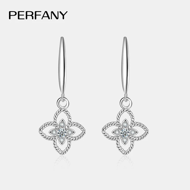 PERFANY 0.08CT Moissanite Clover Drop Earring Women S925 Pure Silver Laboratory Cultivate Diamond Fashion Wedding Jewelry ﻿ - Madeinsea©