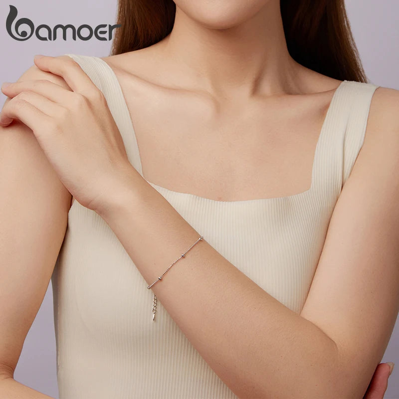 BAMOER 925 Sterling Silver Adjustable Beads Bracelet Carved Round Charm Wrist Chain for Girls Lightweight Cute Gift Fine Jewelry