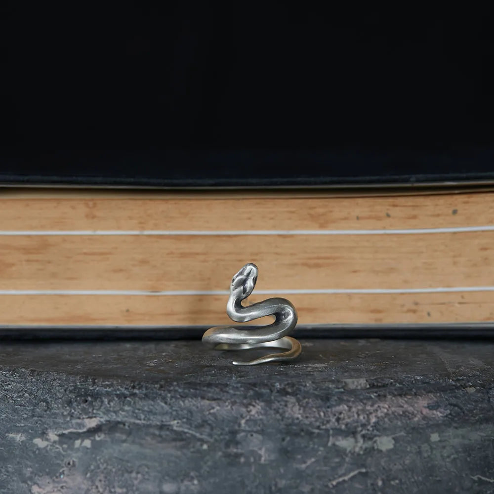 MKENDN Punk 925 Sterling Silver Snake Adjustable Ring For Men Women Gothic Trendy Street Hip Hop Dark Jewelry