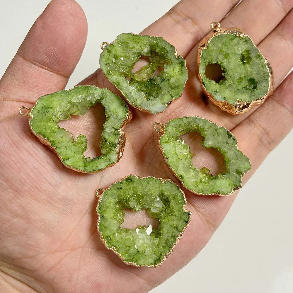 1 PCS Colorful Natural Quartz Geode Pendant Irregular Shape Gold Color Plated Agat Slice Charm Pendants For Jewelry Necklace DIY