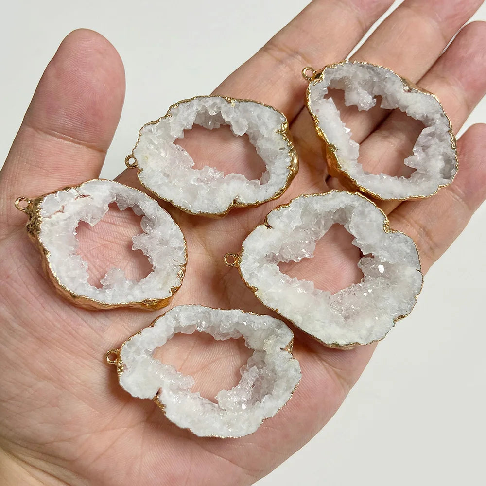 1 PCS Colorful Natural Quartz Geode Pendant Irregular Shape Gold Color Plated Agat Slice Charm Pendants For Jewelry Necklace DIY