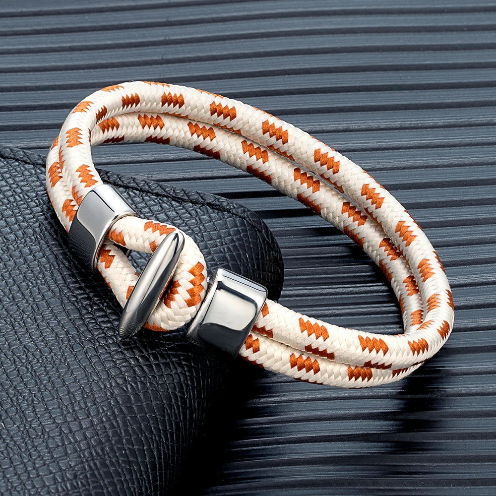 MKENDN Outdoor Style Braided Rope Bracelets Men Women Double Strand Nautical Survival Rope Bracelet Stainless Steel Hook Clasp