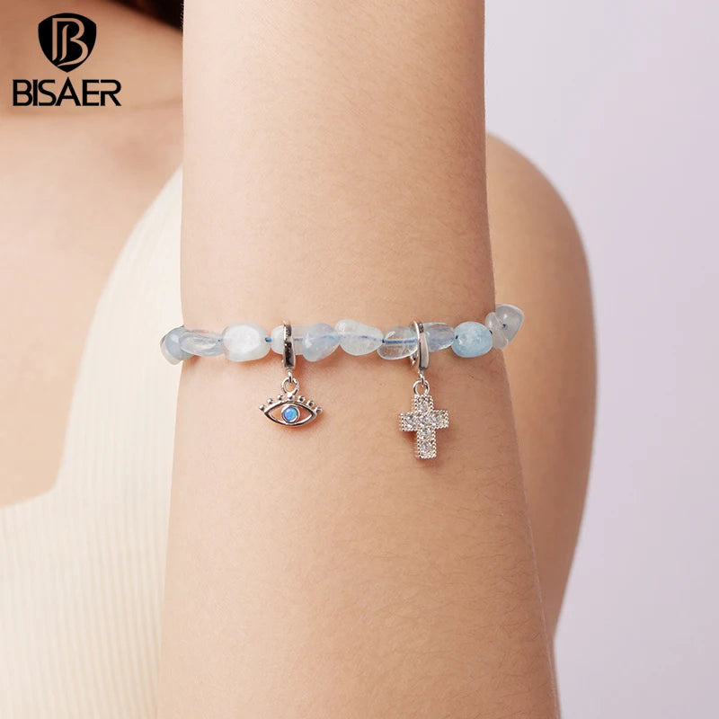BISAER 925 Sterling Silver Mini Demon Eye Locket Charm Bead Cross Puzzle Pendant for Women DIY Bracelet & Neckalce Fine Jewelry