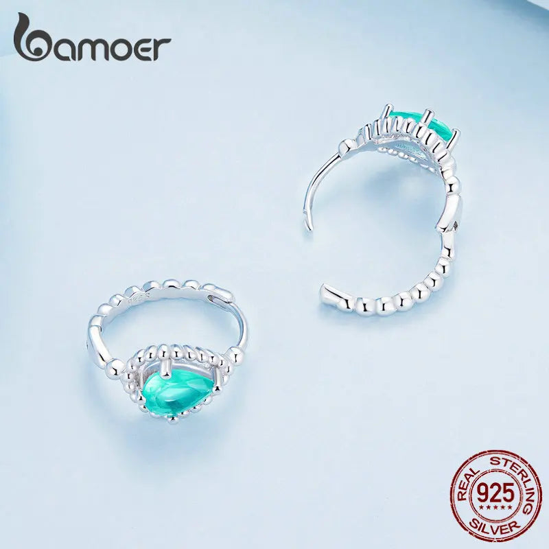 Bamoer 100% 925 Sterling Silver Original Blue Green Zircon Earrings Main Stone for Women Anniversary Wedding Fine Jewelry Gift
