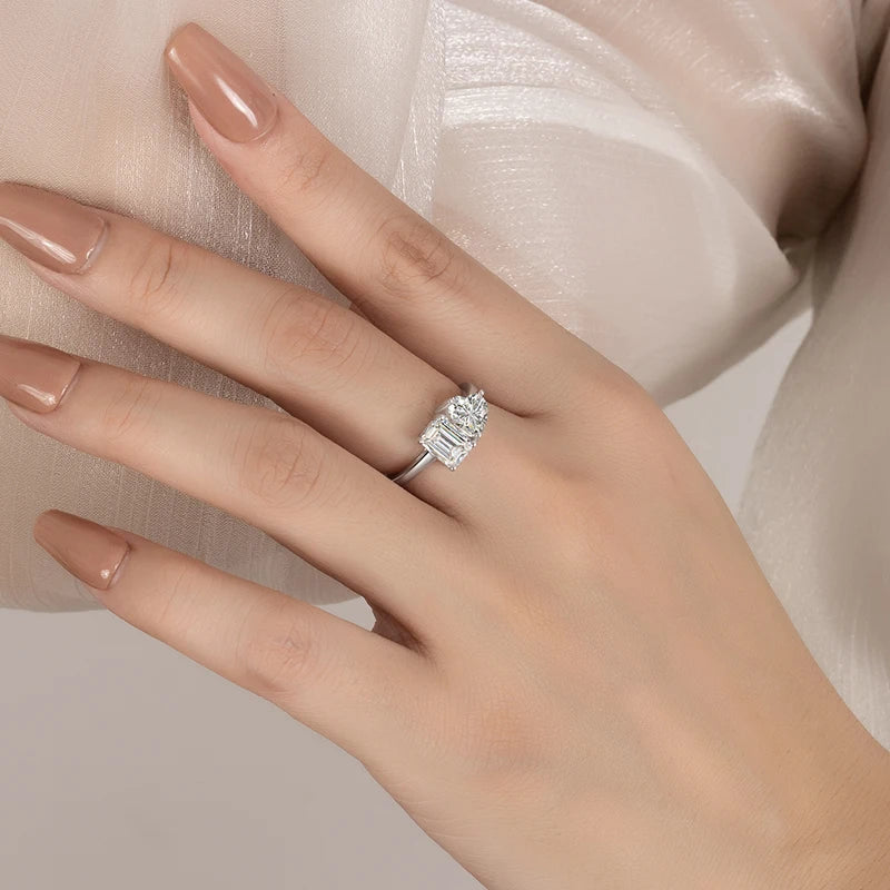 PERFANY 2CT Heart-Shaped Moissanite Women's Ring S925 Pure Silver Emerald/Radiation Cutting Laboratory Diamond Wedding Jewelry - Madeinsea©