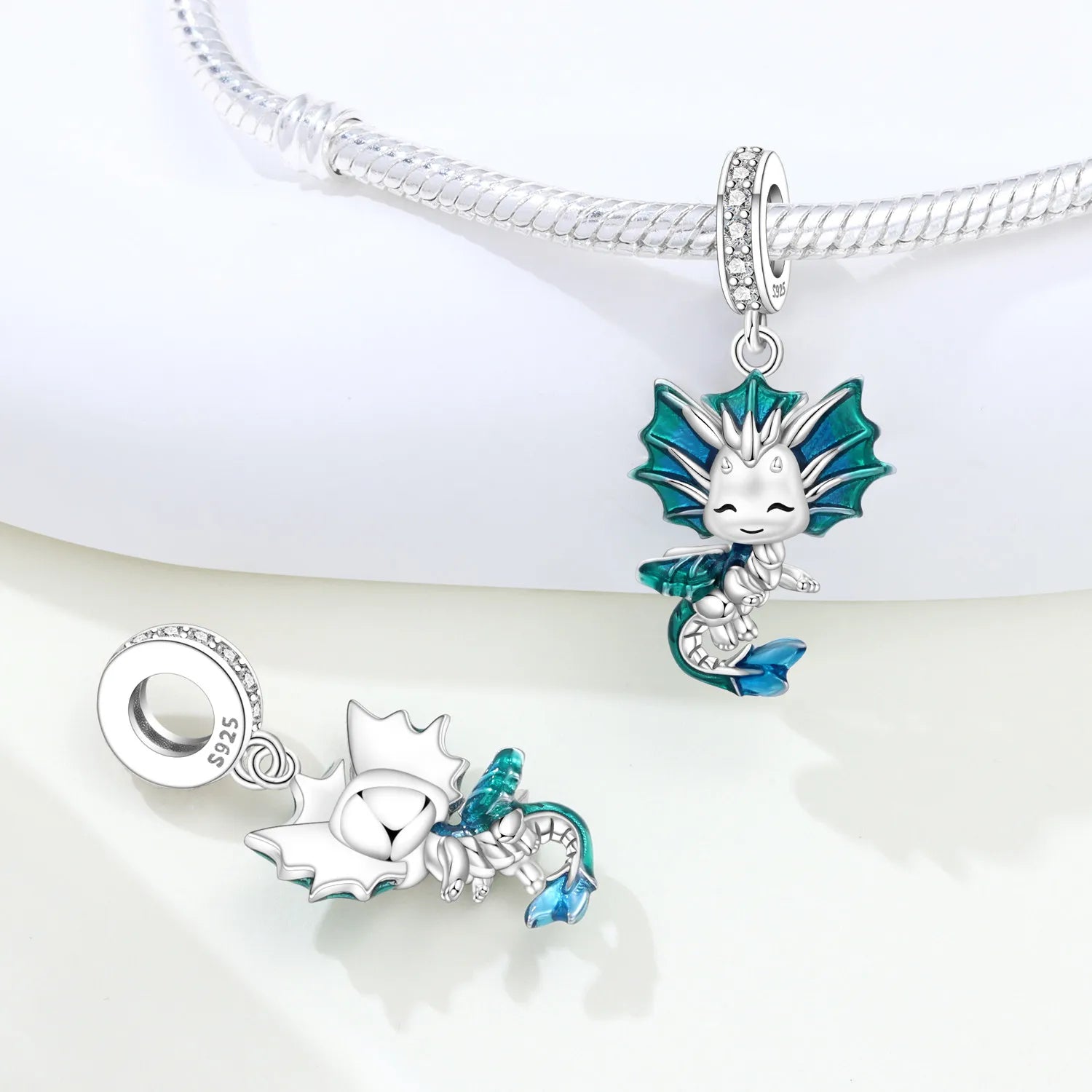 PANPOKI 925 Sterling Silver Blue Little Dragon Animal Beads Original Pendants Bracelet Charm Jewelry Party DIY Trendy Gifts