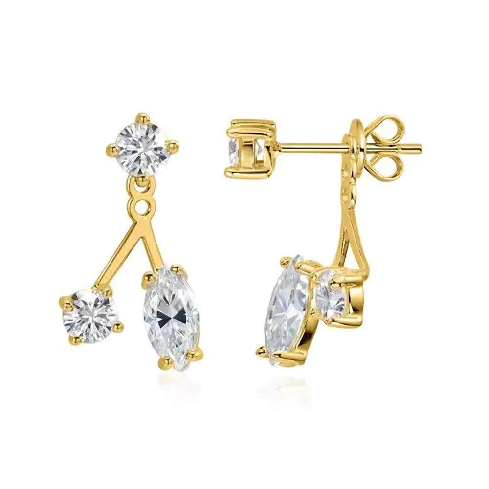Serenity 1.8ct Marquise D Moissanite Earrings for Women Gift Solid s925 silver Two-in-one Adjustable Earrings Plated 18K Jewelry