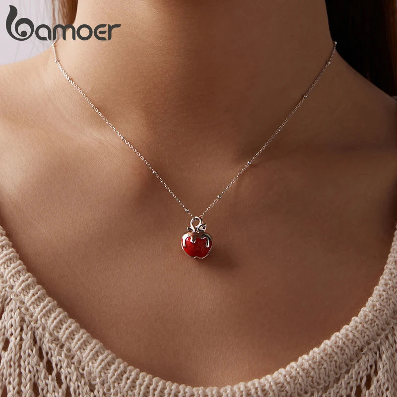 BAMOER 925 Sterling Silver Christmas Apple Pendant Necklace Adjustable Link Chain with Beads for Women Teens Xmas Jewelry Gift