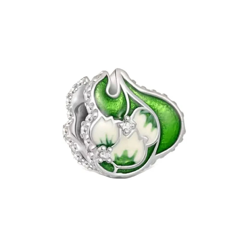 Hot New Summer green series Silver Clover Bead Maple Bird Charm Fit Original Women Bracelet DIY Fine Dangle Jewelry Amulet Gift