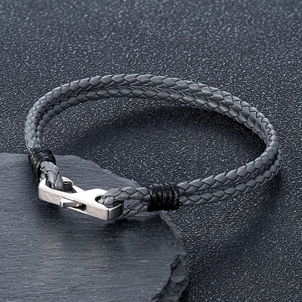 MKENDN 3MM Genuine Leather 316L Square Buckle Bracelet for Men Mature Stable  Elegant Design Personalized Perfect Gift for Men