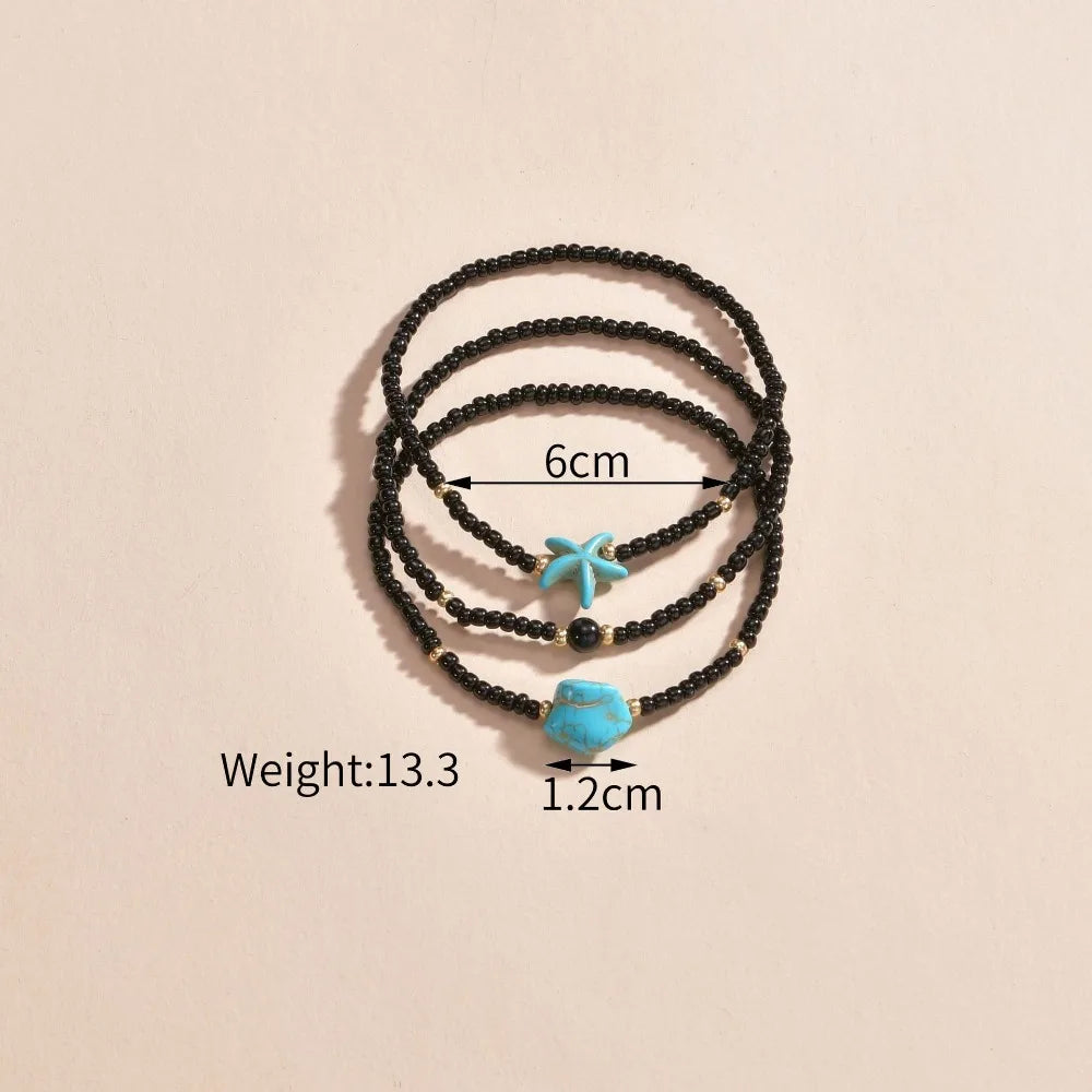 3pcs Summer Irregular Turquoise Cute Sea Star Anklets for Women Rainbow Beads Starfish Foot Chains Beach Jewelry  Accessories - Madeinsea©