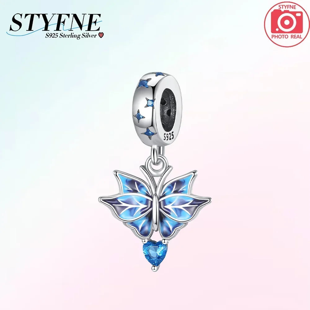 Charms 925 Silver Butterfly Series Zircon Colorful Butterfly Beaded Pendant Fit Original Bracelet DIY Jewelry Making for Women