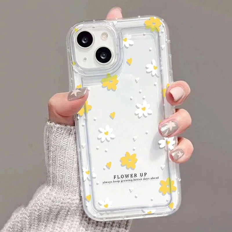 For iPhone 17 16 15 14 Plus 16E 13 12 Pro Max 7 8 Plus 17 Air Case Summer Floral Flowers Honey Bee Print Clear Phone Cases Cover