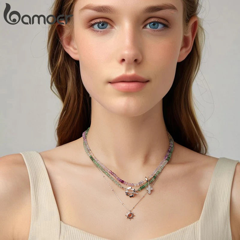 BAMOER Lucky Strawberry Crystal Necklace Green Quartz Beads Chain Choker Colver Pendant Necklace Trendy Healing Women Jewelry