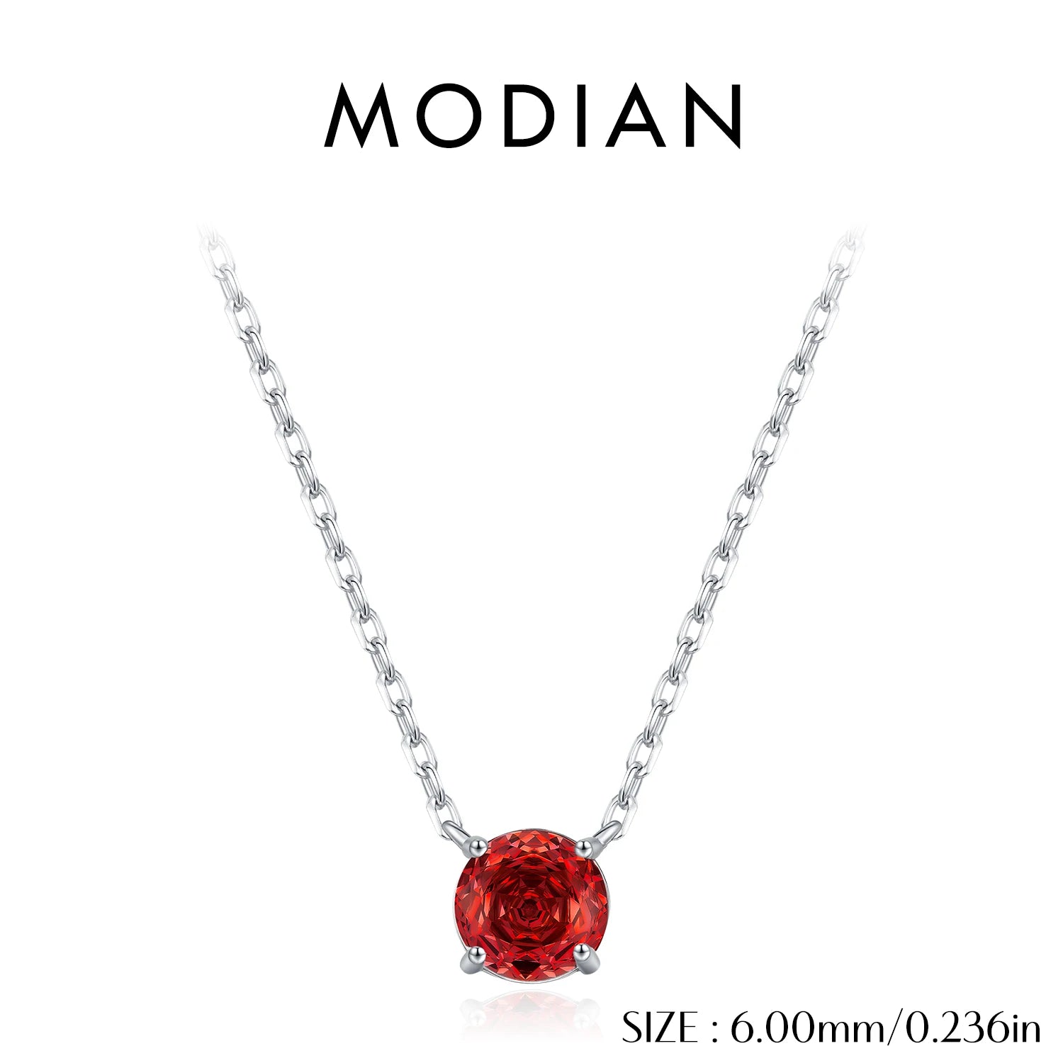 MODIAN 925 Sterling Silver Trendy Round Rose Cut Pomegranate Red Zircon Pendant Necklaces For Women Fine Jewelry