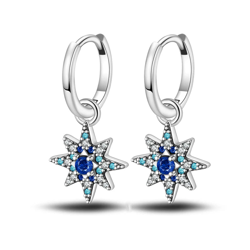 Classic Earrings 925 Silver Zircon Shiny Stars Moon Warm Sun Double Hoop Earrings For Women Original Birthday Party Jewelry Gift