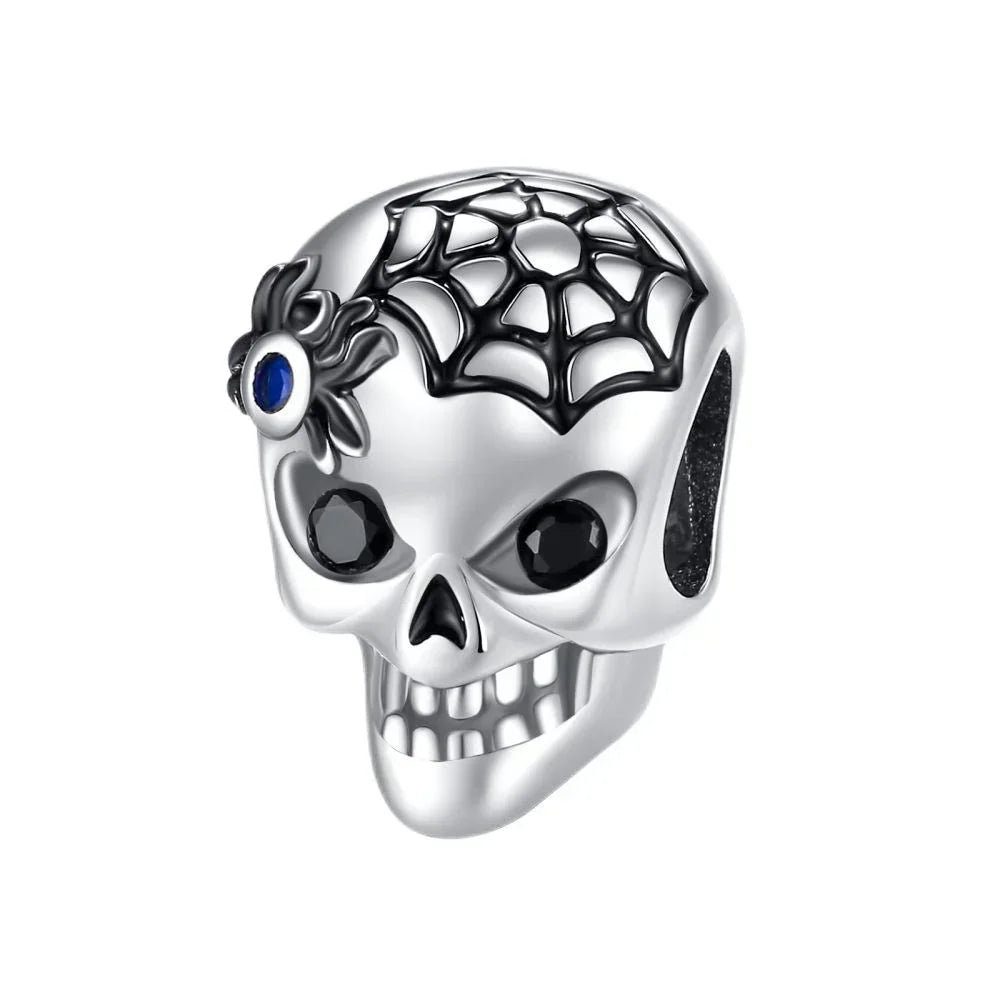 Original 925 Sterling Silver Halloween Charms Pumpkin Skull Witch Ghost Bead Earrings Pendant Fit Bracelet Necklace Jewelry