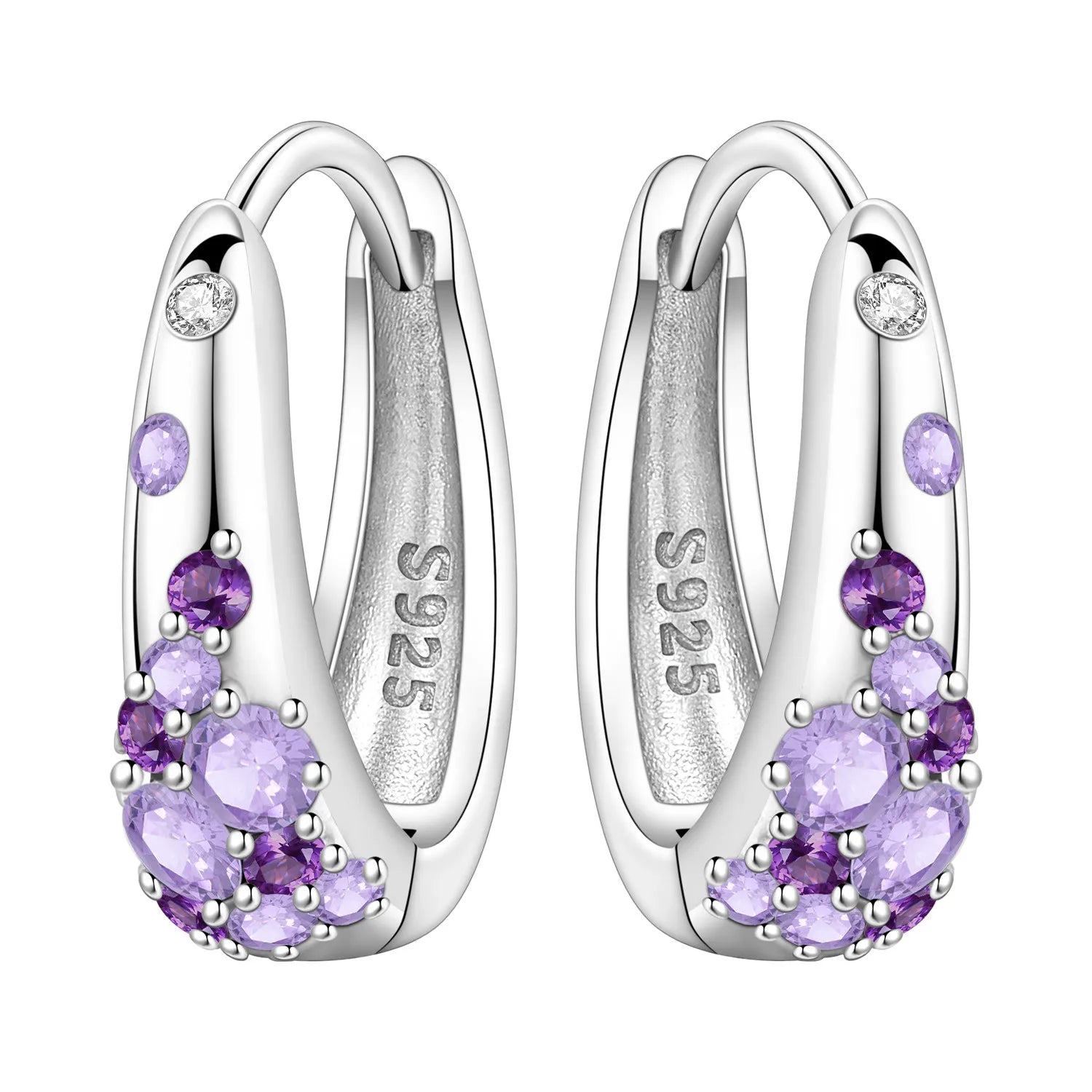PANPOKI S925 Sterling Silver Purple Zircon Series Earrings Hoop Earrings For Women Jewelry Original Party Trendy Gifts