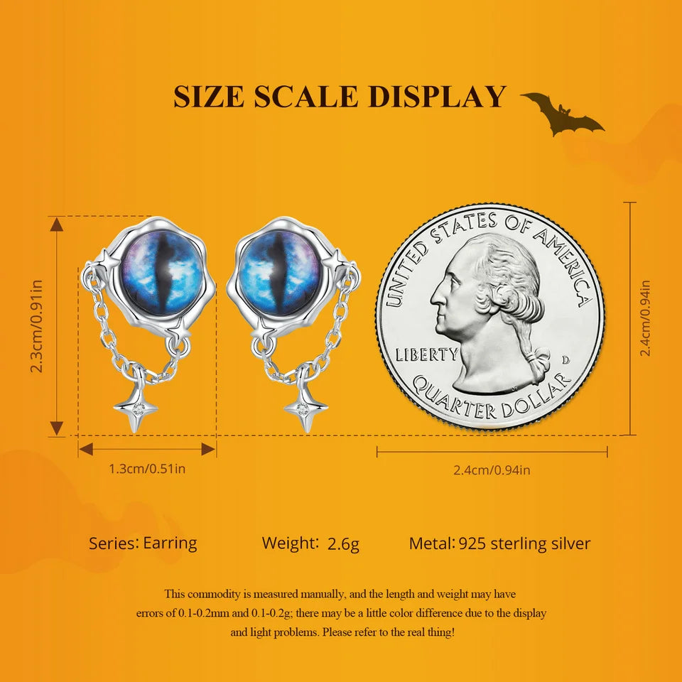 BISAER Boucles d'oreilles à tige en argent sterling 925 véritable avec œil du diable bleu et pampilles en forme d'étoile plaquées or blanc pour femme, bijoux fins de fête