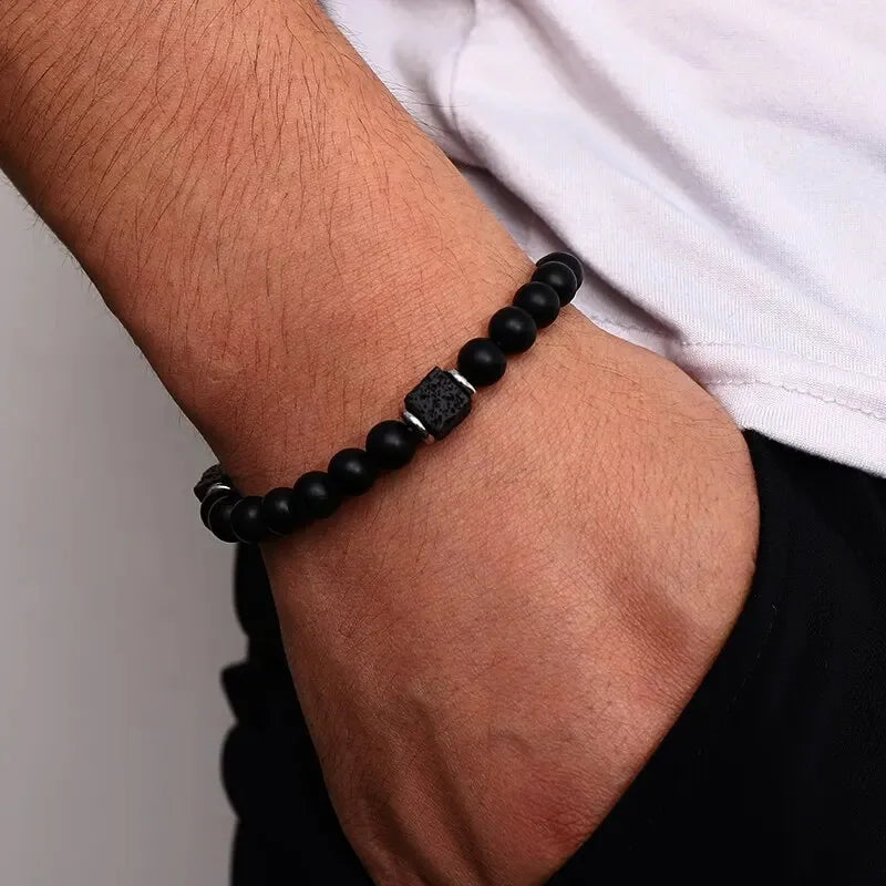 1PC Vintage Male Tribal Coconut Shell Wooden Beaded Bracelet for Men Lava Stone Bracelet Man Jewelry Gift for Him
