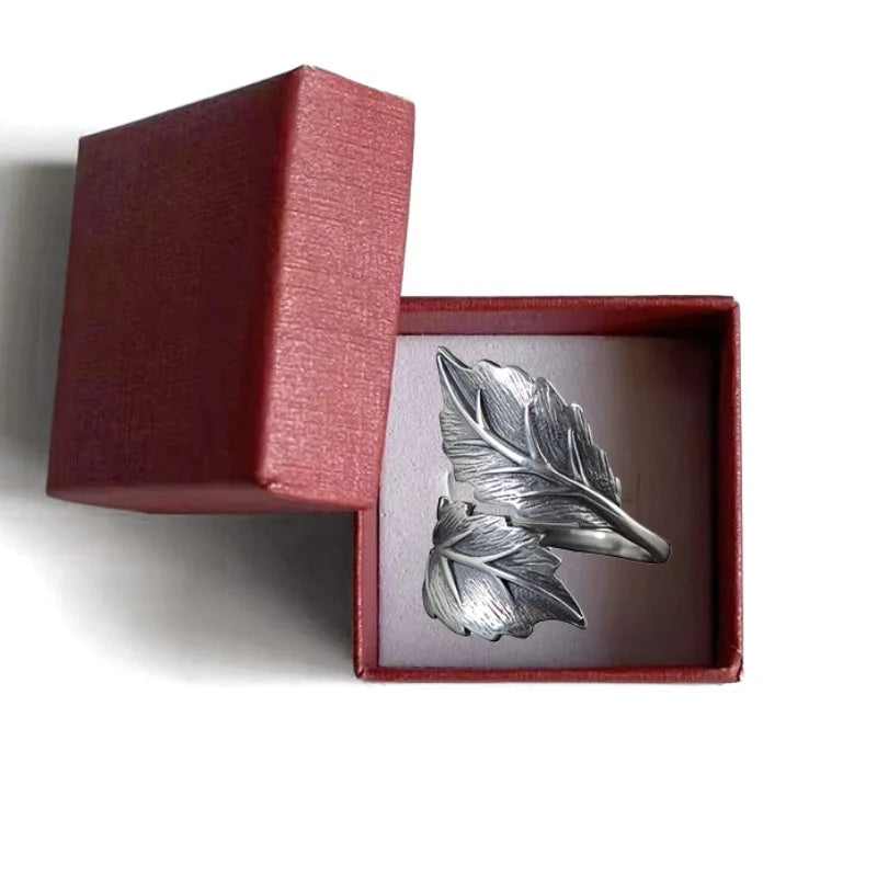 Buyee 925 Sterling Silber Großer Ring Ausgezeichneter Gary Blatt Offener Ringfinger für Frau Männer Mode Übertreibung Feiner Schmuck Kreis