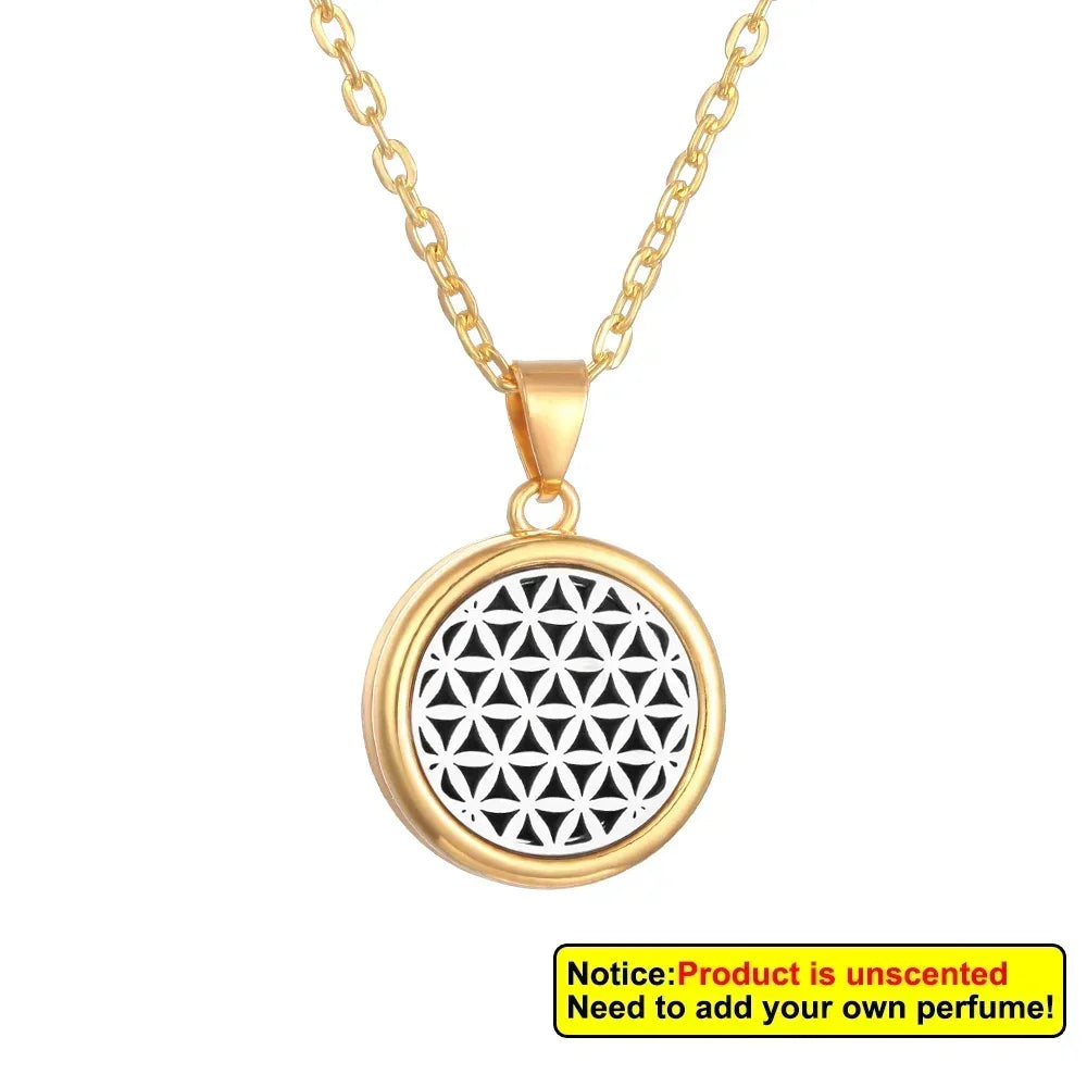2025 New Tree of Life Aromatherapy Necklace Golden Rose Color Open Locket Scent Aroma Perfume Essential Oil Diffuser Necklace