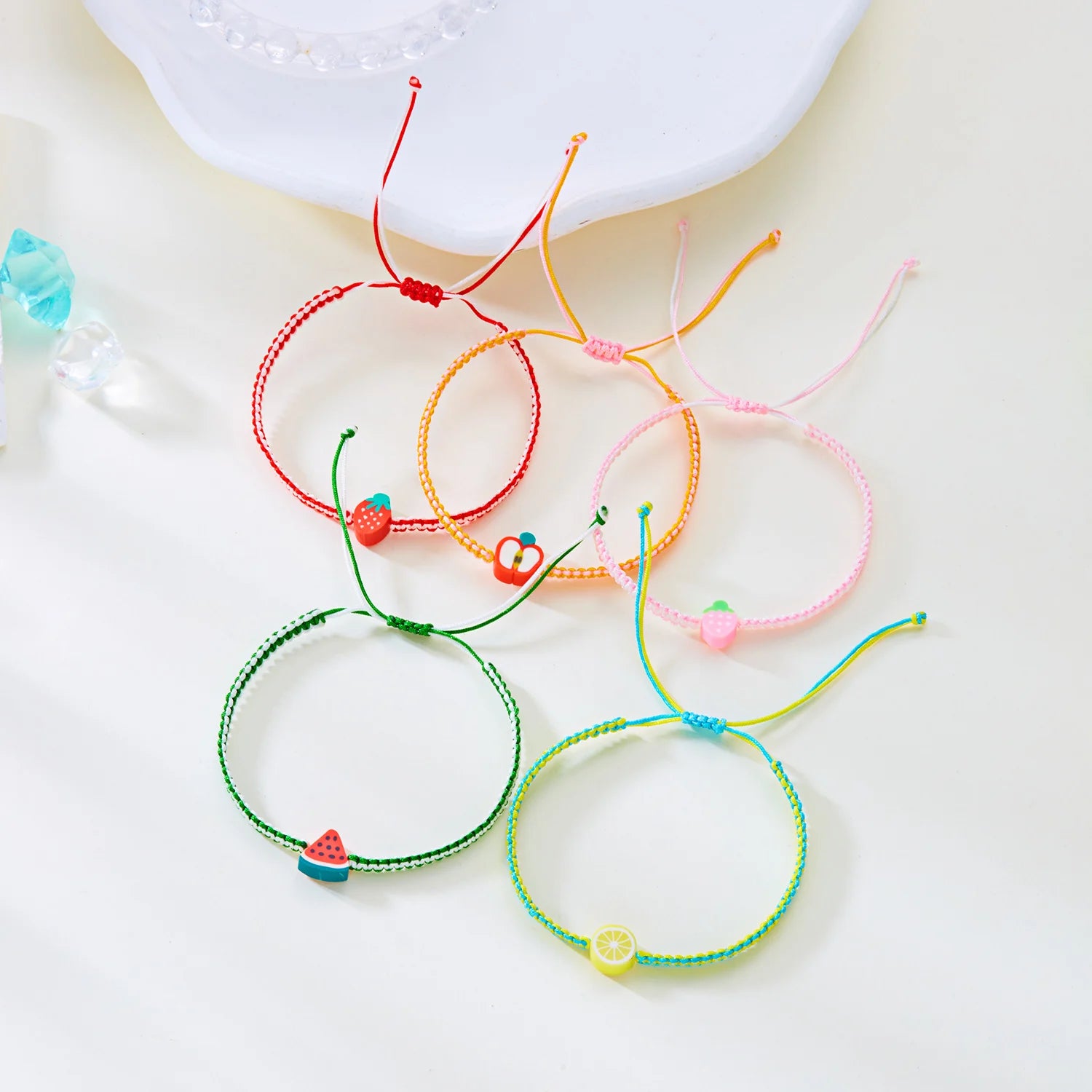 Bohemian Summer Fruit Bracelet For Women Girls Watermelon Lemon Strawberry Handwoven Adjustable Bangles Friendship Jewelry Gifts