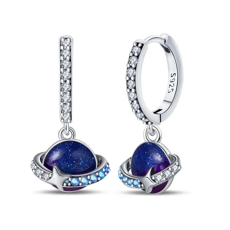 Classic Earrings For Women Girls 925 Silver Sparkling Four Leaf Clover Dragonfly Bees Double Hoop Earrings Luxury Party Jewelry