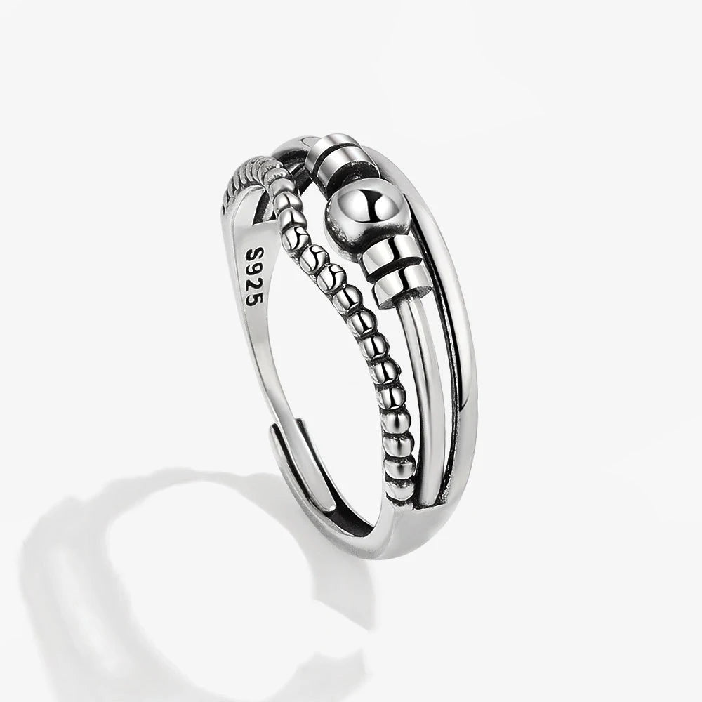 Anti Stress Anxiety Silver Ball Rings 925 Women Men Spinner Fidget Rings Vintage Gold Couple Anillos Jewelry Free Shipping Gift