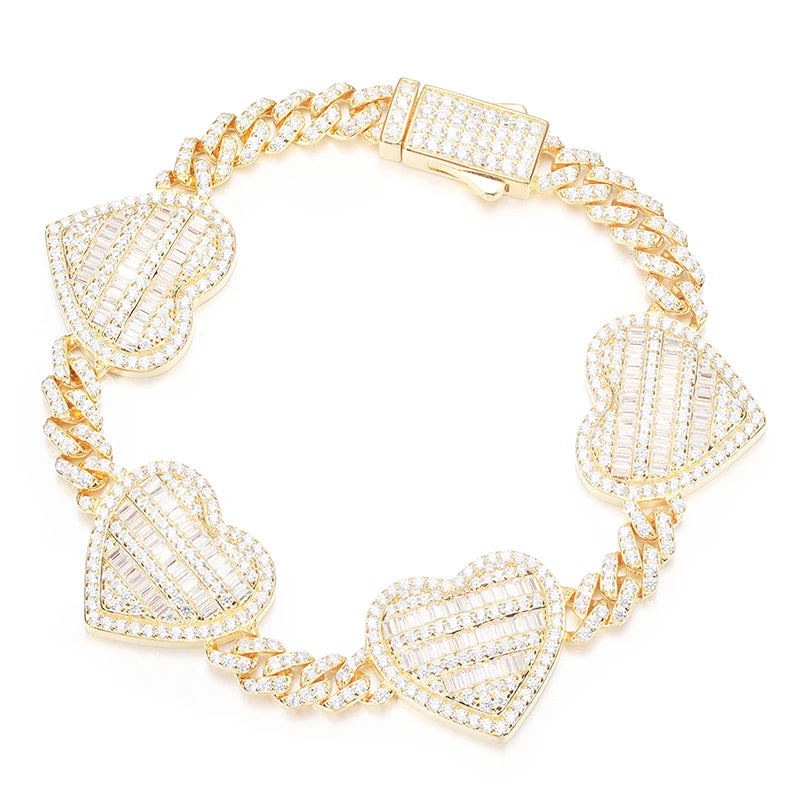 Bracelet de luxe TUHE Full Heart, en argent 925, fine chaîne cubaine de 6 mm, pour homme, style hip-hop.